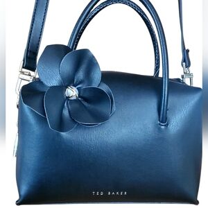 Ted Baker London Black Vegan Leather Small Crossbody Bag With Flower